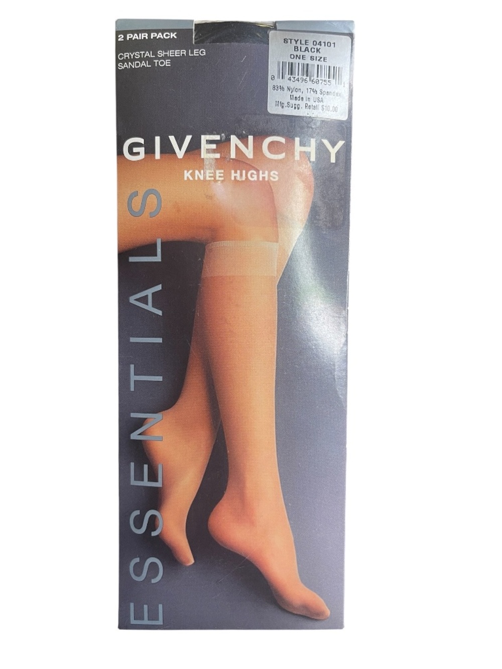 Givenchy Essentials Knee Highs 2 Pairs Sandal Toe - Crystal Sheer Leg NEW